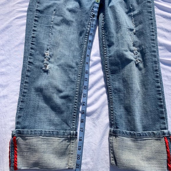 Eckored Denim Riveted Capri Large Cuff Red Seem Jeans Distressed - Picture 14 of 15